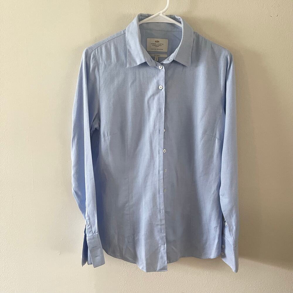 Hawes & Curtis Light Blue Fitted Twill Executive Button Up Shirt Womens UK 12